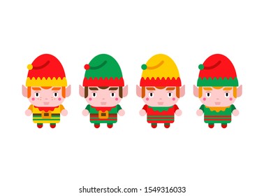 Santa Elf set. funny Christmas cartoon style. kids character. Xmas Childrens style. 