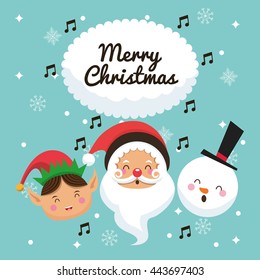 Santa, elf and snowman icon. Merry Christmas. Vector graphic