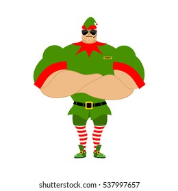 Santa Elf strong. Christmas guards. Protecting gifts for new year. Fitness santas helper