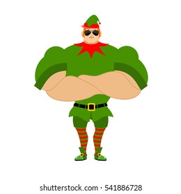 Santa Elf strong. Christmas guards. Protecting gifts for new year. Fitness santas helper