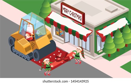 Santa and Elf Wrapping using Construction Machine Christmas Gift