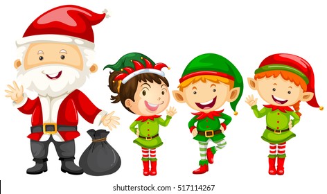 Santa and elves for christmas illustration