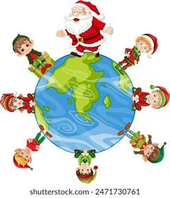 Santa and elves standing on Earth