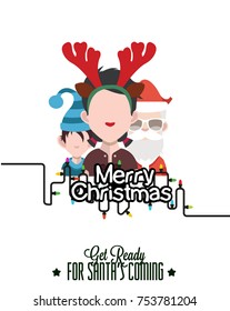 Santa with elves in white background