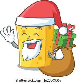 Santa emmental cheese Cartoon character design having box of gift