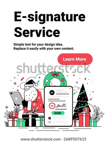 Santa e-signature Christmas digital document gifts Christmas tree festive wreath modern holiday concept website banner