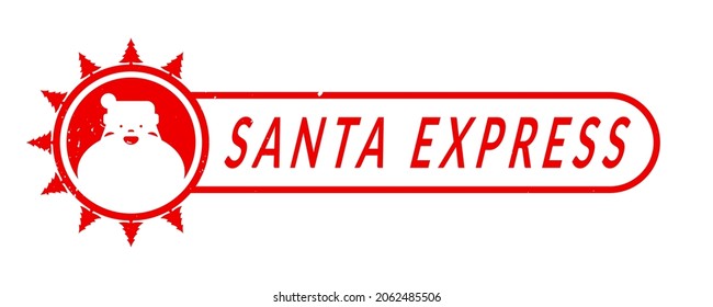 Santa express - horizontal stamp design for letters or gifts. Christmas  decorative element with Santa's face. Vector illustration on white background