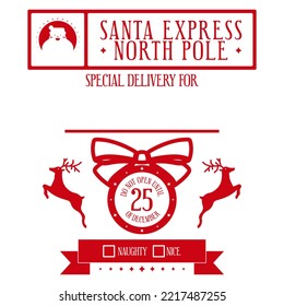 Santa Express - North pole. Xmas design for a personalized gift bag from Santa Claus. Template for christmas handmade gifts. Vector illustration.