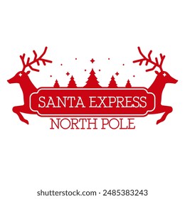Santa express. Post stamp design. Template for Xmas handmade gifts. Vector illustration.