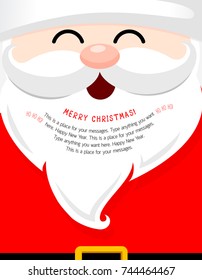 Santa face with beard cartoon character. Merry Christmas and happy new year. Vector Illustration, design for greeting card, banner, poster.