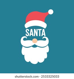 Santa face card or sticker design. Vector flat illustration of Santa costume.