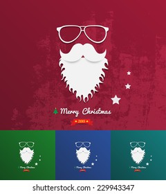 Santa face for christmas greeting card on background texture set. Vector illustration.