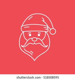 Santa Face Christmas New Year Line Icon On Red Background