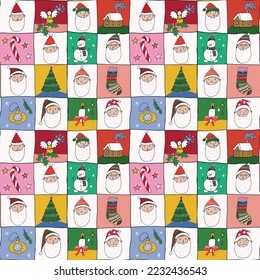 Santa face Christmas vector seamless pattern.