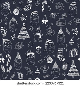 Santa face Christmas vector seamless pattern.