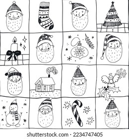 Santa face Christmas vector seamless pattern.