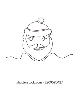 Santa face in continuous line art drawing style.