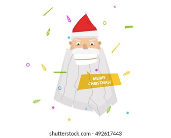 Santa face. Funny cartoon style. Vector illustration.