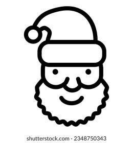 Santa face with a hat line icon. Santa Claus portrait with beard and in a hat outline style pictogram on white background. Christmas signs mobile concept web design. Vector graphics.