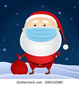 Santa in face mask. Christmas. Vector illustration.