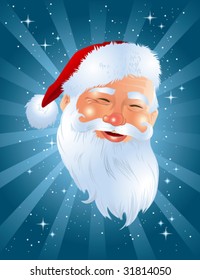 Santa face on blue shining background