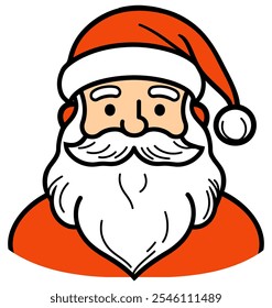 Santa Face Portrait, Cheerful and Festive Representation of Christmas Spirit in a Minimalist Style - Flat Vector Illustration