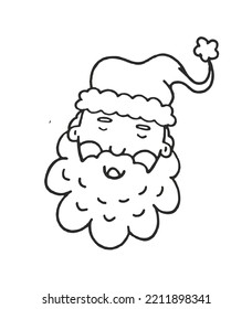 Santa Face Vector Illustration Doodle Isolated on White Background Christmas Concept