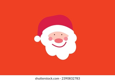 santa face,Christmas Santa Claus vector icon, cartoon head character, red Santa hat, New year cute collection, holiday winter illustration on orange background,Happy Santa Claus Face smiling 