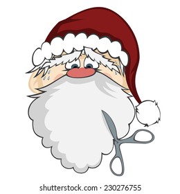 Santa Faces - Santa Claus with scissors about to cut his beard (isolated on white)