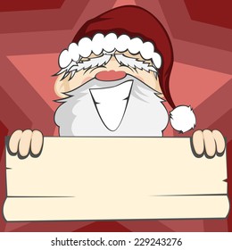 Santa Faces - Santa Claus is smiling and holding a bulletin paper (within your text can be placed with background)