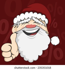 Santa Faces - a happy Santa Claus is laughing and showing OK (with background of percent signs)