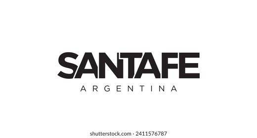 Santa Fe in the Argentina emblem for print and web. Design features geometric style, vector illustration with bold typography in modern font. Graphic slogan lettering isolated on white background.