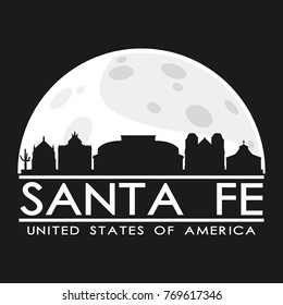 Santa Fe Full Moon Night Skyline Silhouette Design City Vector Art Background.
