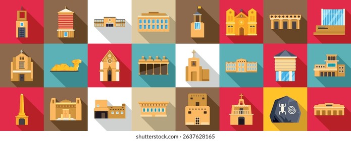  Santa Fe icons set. Bolivian famous landmarks representing architecture and culture of this south american country