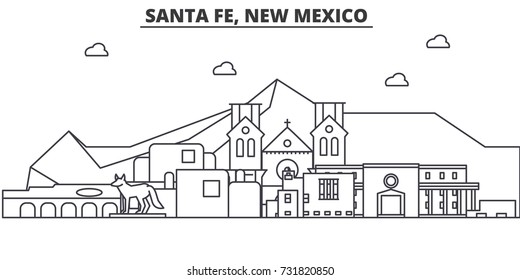 Santa Fe, New Mexico architecture line skyline illustration. Linear vector cityscape with famous landmarks, city sights, design icons. Landscape wtih editable strokes