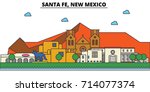 Santa Fe, New Mexico. City skyline: architecture, buildings, streets, silhouette, landscape, panorama, landmarks. Editable strokes. Flat design line vector illustration concept. Isolated icons