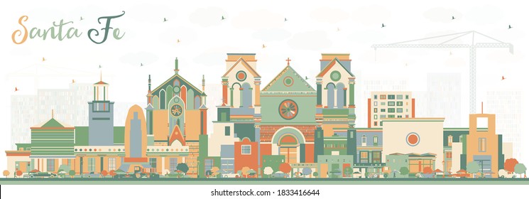 Santa Fe New Mexico City Skyline With Color Buildings. Vector Illustration. Santa Fe USA Cityscape With Landmarks. Business Travel And Tourism Concept With Modern Architecture.