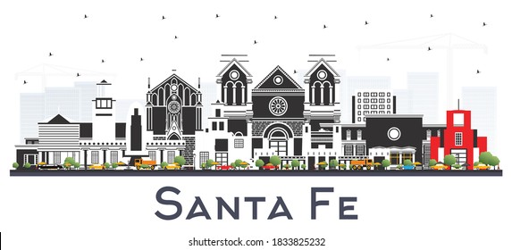 Santa Fe New Mexico City Skyline With Color Buildings Isolated On White. Vector Illustration. Santa Fe USA Cityscape With Landmarks. Business Travel And Tourism Concept With Modern Architecture.