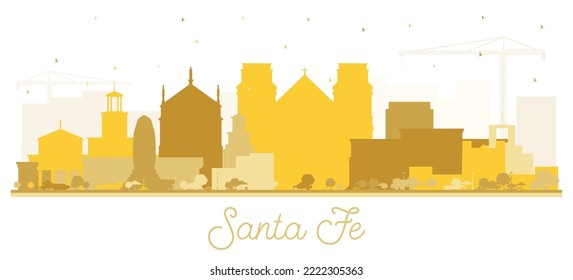 Santa Fe New Mexico City Skyline Silhouette with Golden Buildings Isolated on White. Vector Illustration. Santa Fe USA Cityscape with Landmarks. Travel and Tourism Concept with Modern Architecture.