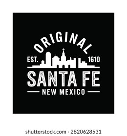 Santa Fe New Mexico Skyline Illustration With Text White On Black