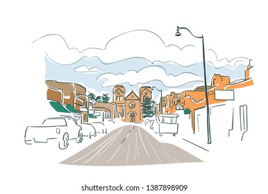 Santa Fe New Mexico Usa America Vector Sketch City Illustration Line Art 