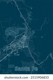 Santa Fe, New Mexico, USA artistic blueprint map poster