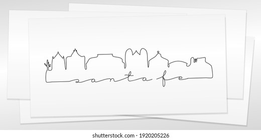 Santa Fe, NM, USA Doodle Skyline Hand Drawn. City One Line Art Illustration Landmark. Minimalistic Sketch Pen Background.