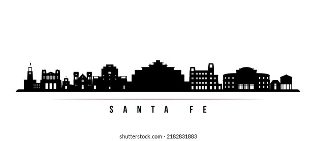 Santa Fe skyline horizontal banner. Black and white silhouette of Santa Fe, New Mexico. Vector template for your design. 