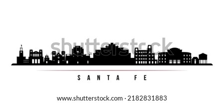 Santa Fe skyline horizontal banner. Black and white silhouette of Santa Fe, New Mexico. Vector template for your design. 