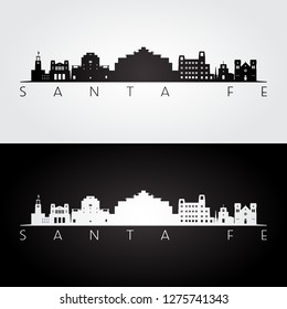 Santa Fe USA skyline and landmarks silhouette, black and white design, vector illustration.