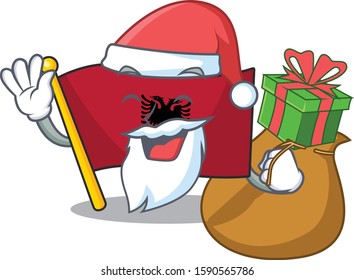 Santa flag albania Scroll Cartoon character design with box of gift