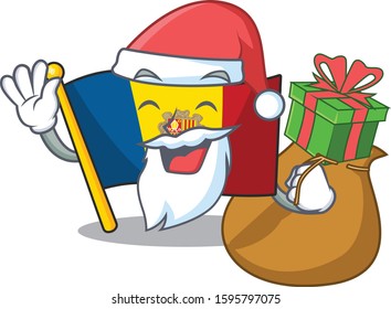 Santa flag andorra Scroll Cartoon character design with box of gift