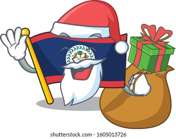Santa flag belize Cartoon character design having box of gift
