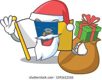 Santa flag canary island Scroll Cartoon character design with box of gift